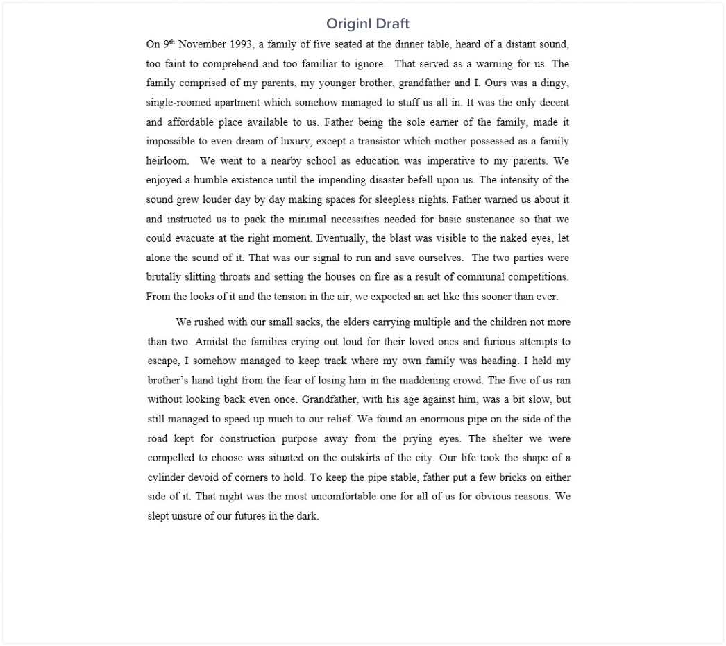 Editing and proofreading Sample Original Draft