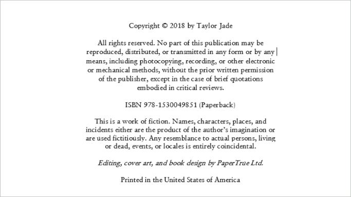 Copyright page Sample